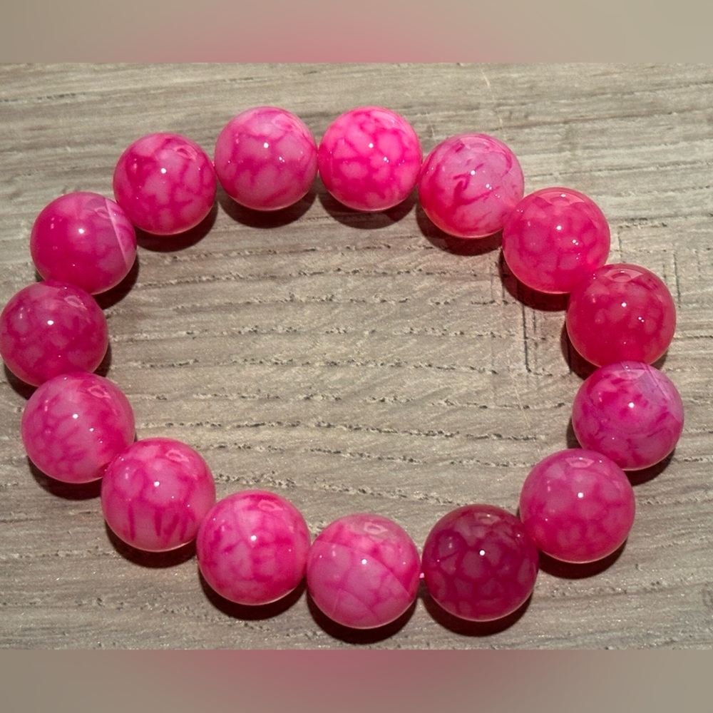Pink Dragon Vein Agate 14mm Size 6.75